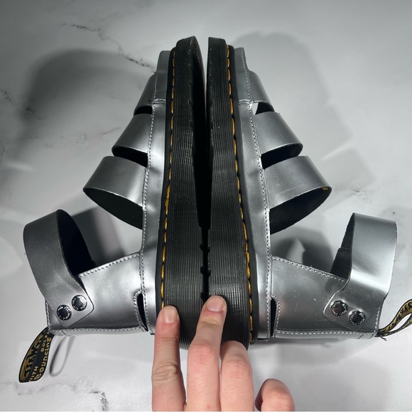 Dr Martens Clarissa II Silver Metallic Calf Black Leather Platform Sandals - Picture 7 of 10